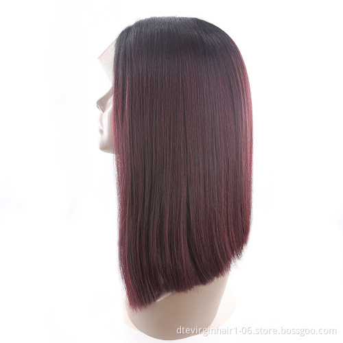 Ombre Red Wine special short wig synthetic hair machine made straight heat resistant soft Fiber synthetic hair wigs